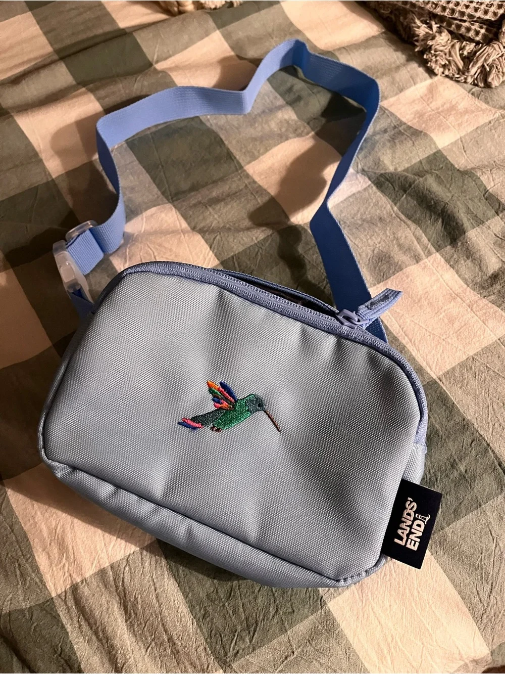 Light blue hummingbird cross body